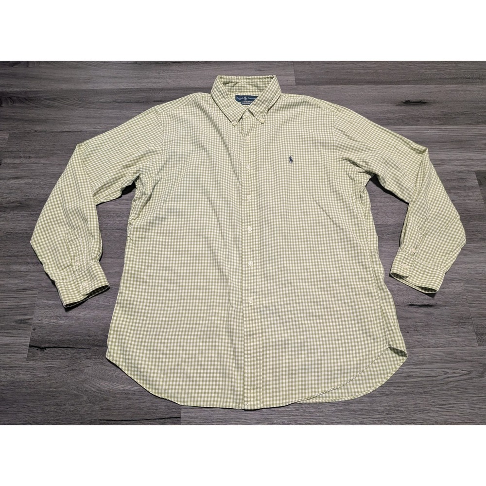 Ralph‎ Lauren Men's Green White Gingham Plaid Long Sleeve Shirt Size XL